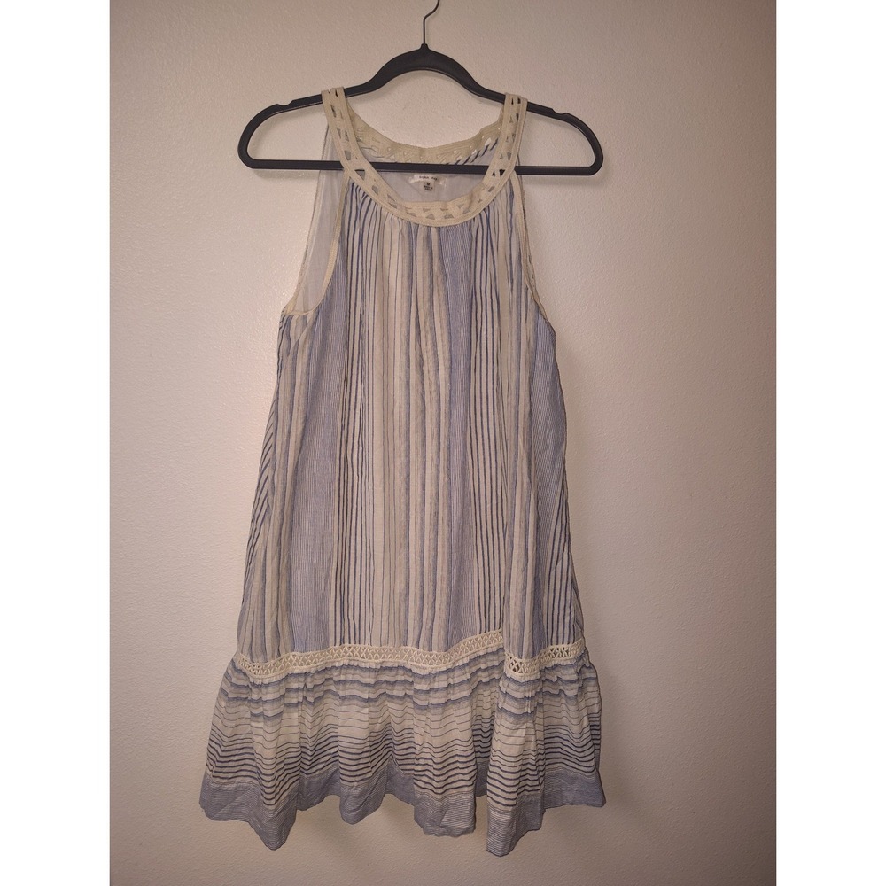 Sophie Max Womens Blue White Striped Crochet Lace Trim Sleeveless Shift Dress M